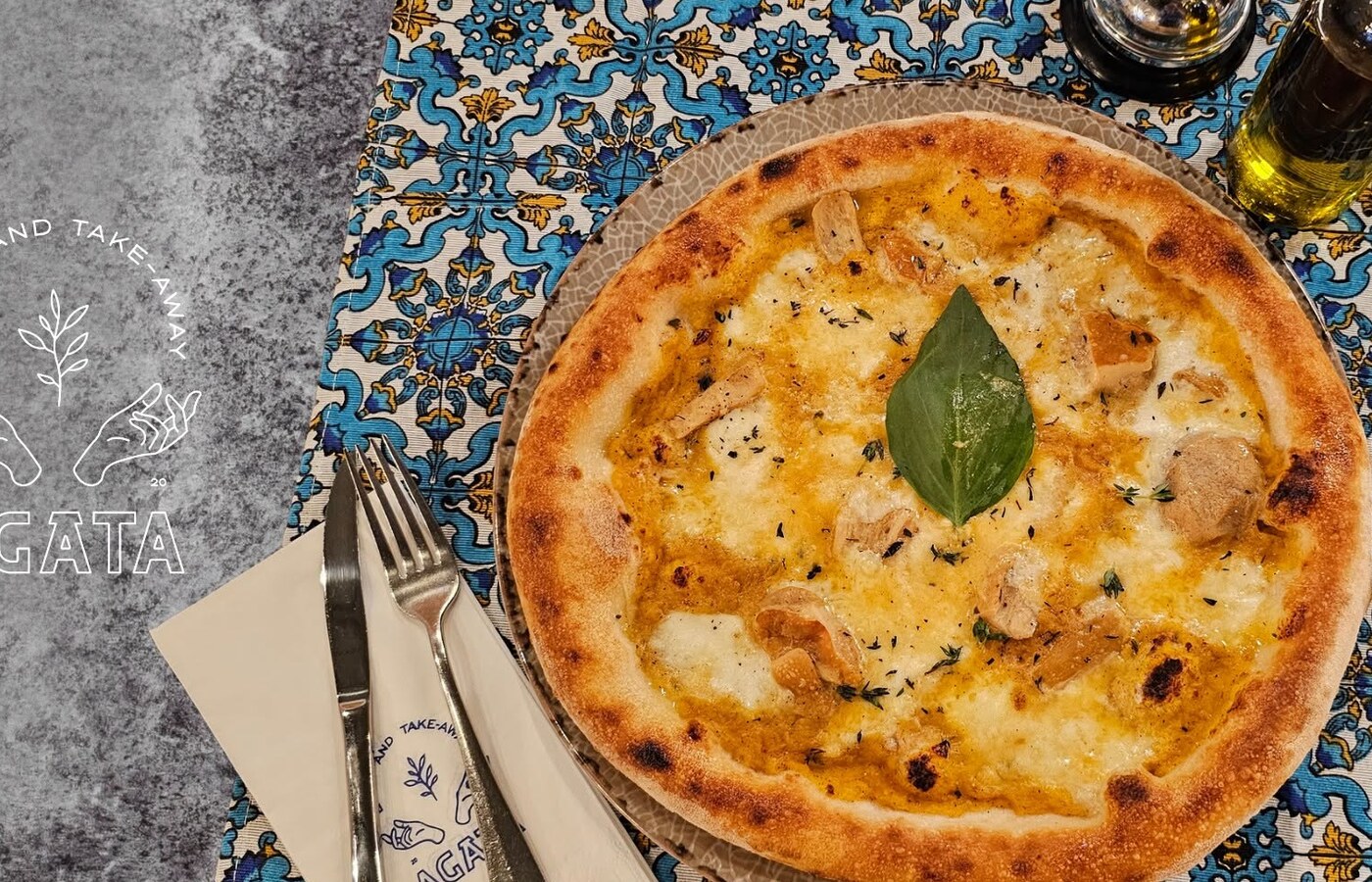 Freshly baked artisan pizza
